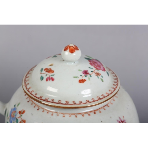 173 - AN 18TH CENTURY CHINESE PORCELAIN FAMILLE ROSE TEAPOT of globular form, the domed lid with bud finia... 