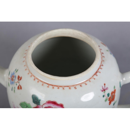 173 - AN 18TH CENTURY CHINESE PORCELAIN FAMILLE ROSE TEAPOT of globular form, the domed lid with bud finia... 