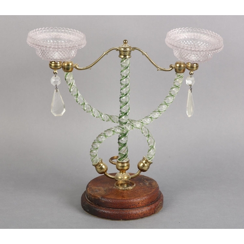 101 - A 19TH CENTURY CLARKE'S PATENT CRICKLITE HOLDER, having twin moulded glass sconces raised on three c... 