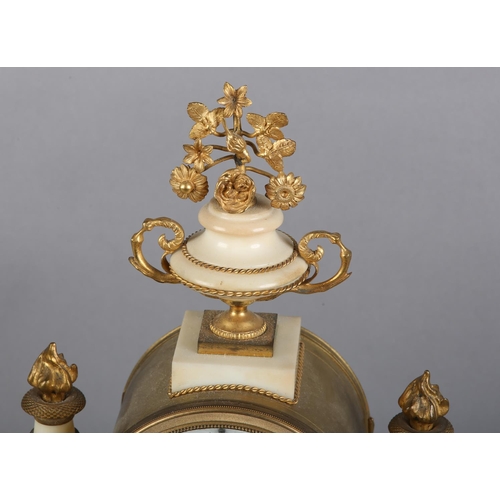 134 - A 19TH CENTURY FRENCH WHITE MARBLE AND ORMOLU MANTEL CLOCK, having a white enamel dial with black Ar... 