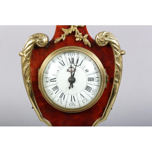 136 - A LATE 19TH CENTURY FRENCH FAUX TORTOISESHELL AND ORMOLU BOULLE MANTEL CLOCK , white enamel dial wit... 