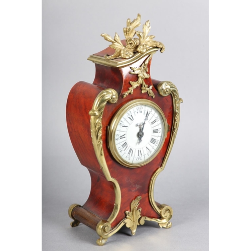 136 - A LATE 19TH CENTURY FRENCH FAUX TORTOISESHELL AND ORMOLU BOULLE MANTEL CLOCK , white enamel dial wit... 