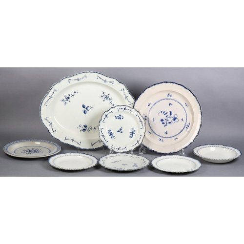 155 - A GROUP OF 18TH CENTURY FEATHER-EDGED PEARLWARE including a pair of Wedgwood plates and a soup plate... 