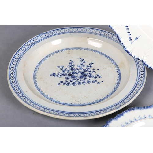 155 - A GROUP OF 18TH CENTURY FEATHER-EDGED PEARLWARE including a pair of Wedgwood plates and a soup plate... 