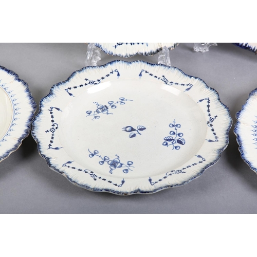 155 - A GROUP OF 18TH CENTURY FEATHER-EDGED PEARLWARE including a pair of Wedgwood plates and a soup plate... 