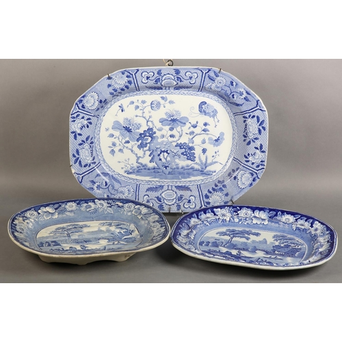 159 - A 19TH CENTURY COPELAND LATE SPODE India pattern blue and white transfer printed meat dish with well... 