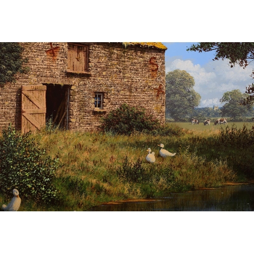 273 - ARR EDWARD HERSEY (b.1948), Ducks in the Stream by the Barn, acrylic on canvas, signed to lower righ... 