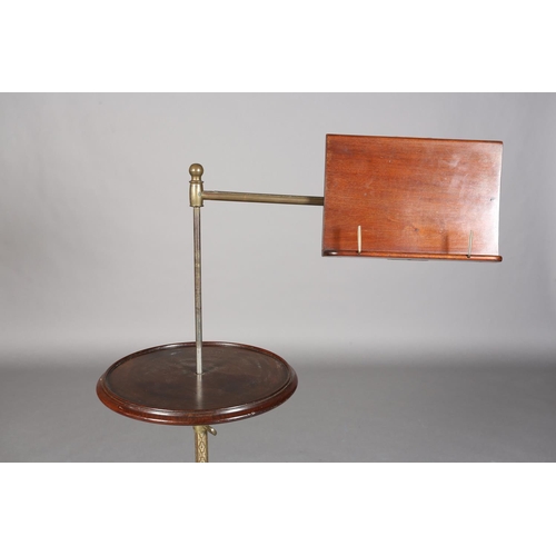 370 - A VICTORIAN MAHOGANY AND CAST IRON LECTERN on an adjustable arm and pedestal with circular table, on... 