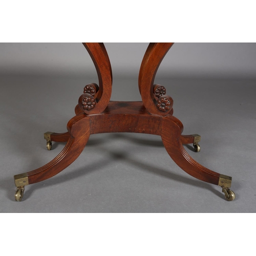 346 - A MID 19TH CENTURY MAHOGANY TEA TABLE, rectangular fold over top with egg and dart rim, on four scro... 