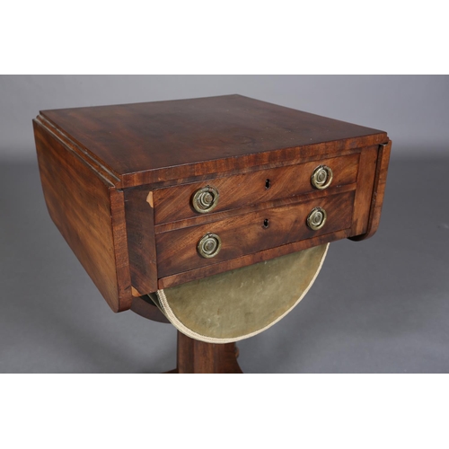 348 - A MID 19TH CENTURY MAHOGANY WORK TABLE, having twin rectangular drop leaves, two drawers one fitted ... 