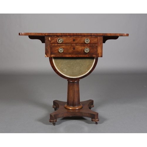 348 - A MID 19TH CENTURY MAHOGANY WORK TABLE, having twin rectangular drop leaves, two drawers one fitted ... 