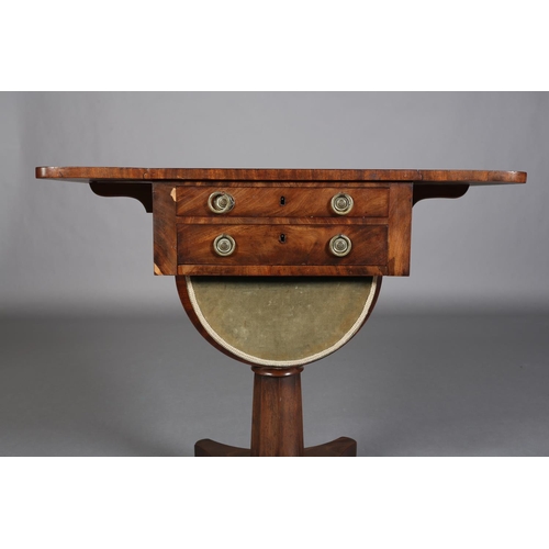 348 - A MID 19TH CENTURY MAHOGANY WORK TABLE, having twin rectangular drop leaves, two drawers one fitted ... 