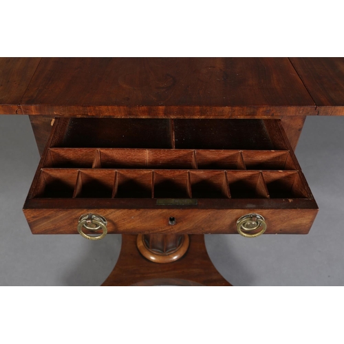 348 - A MID 19TH CENTURY MAHOGANY WORK TABLE, having twin rectangular drop leaves, two drawers one fitted ... 