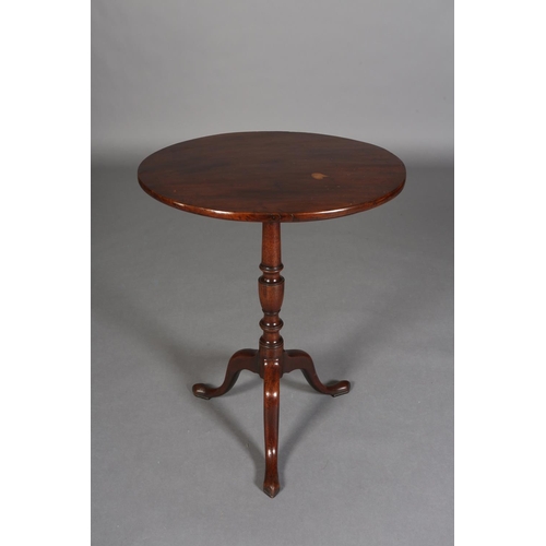 349 - A 19TH CENTURY MAHOGANY TILT TOP TABLE, circular, on a vase turned column on tripod base with pad fe... 