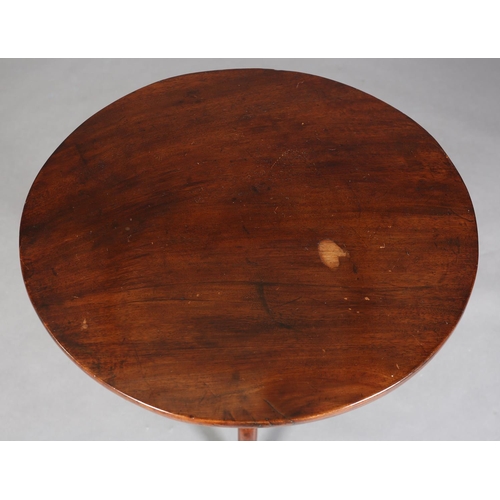 349 - A 19TH CENTURY MAHOGANY TILT TOP TABLE, circular, on a vase turned column on tripod base with pad fe... 