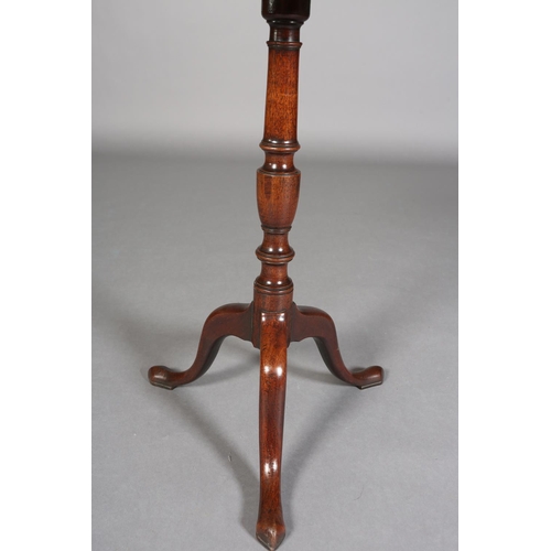 349 - A 19TH CENTURY MAHOGANY TILT TOP TABLE, circular, on a vase turned column on tripod base with pad fe... 