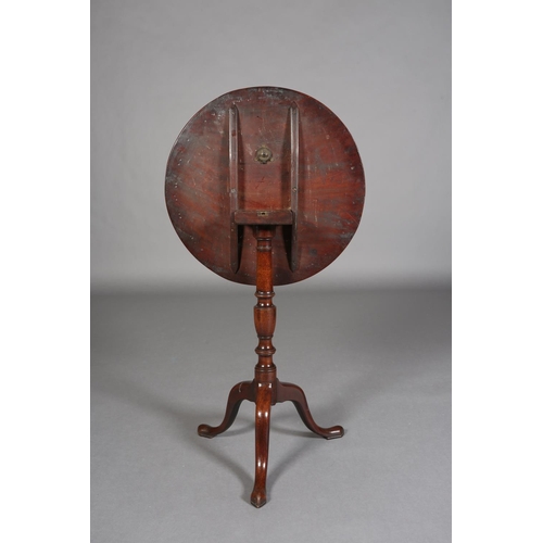 349 - A 19TH CENTURY MAHOGANY TILT TOP TABLE, circular, on a vase turned column on tripod base with pad fe... 