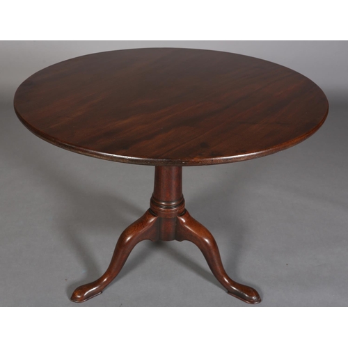 352 - A GEORGE III MAHOGANY 'BIRD CAGE' TILT TOP TABLE, circular, barrel turned pedestal on three cabriole... 