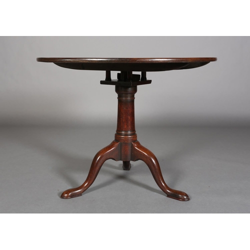 352 - A GEORGE III MAHOGANY 'BIRD CAGE' TILT TOP TABLE, circular, barrel turned pedestal on three cabriole... 