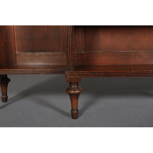 355 - A 19TH CENTURY MAHOGANY DWARF BREAKFRONT OPEN BOOKCASE, on vase turned feet, 131cm wide x 31cm deep ... 