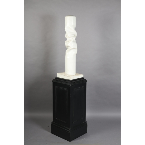 85 - DAVID LOGAN (American d.2021)  Lingam, Bardiglio White Marble, sculpture, raised on an ebonised plin... 