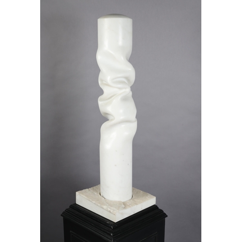 85 - DAVID LOGAN (American d.2021)  Lingam, Bardiglio White Marble, sculpture, raised on an ebonised plin... 