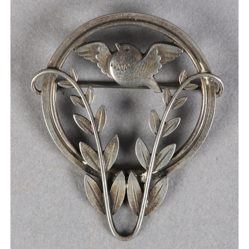 256 - A GEORG JENSEN 258 SILVER SONG BIRD AND LAUREL BROOCH designed by Arno Malinowski, approximately 43m... 