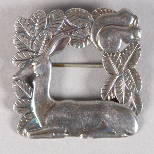 258 - A GEORG JENSEN 318 SILVER HIND AND SQUIRREL BROOCH designed by Arlo Malinowski, import Hallmarks for... 