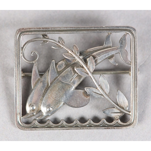 259 - A GEORG JENSEN 251 SILVER DOLPHIN BROOCH designed by Arno Malinowski, approximately 38mm x 31mm, app... 