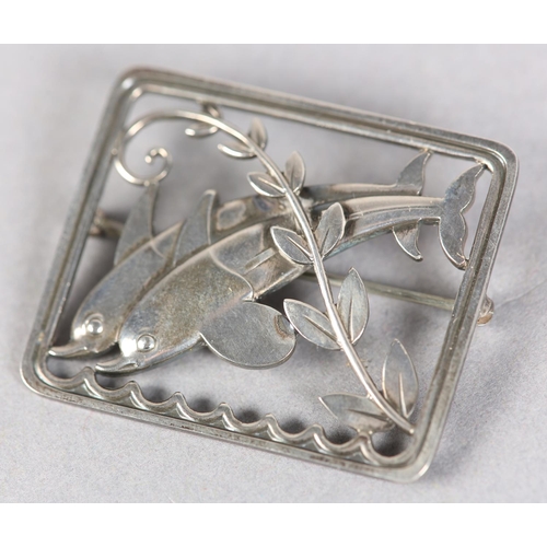 259 - A GEORG JENSEN 251 SILVER DOLPHIN BROOCH designed by Arno Malinowski, approximately 38mm x 31mm, app... 