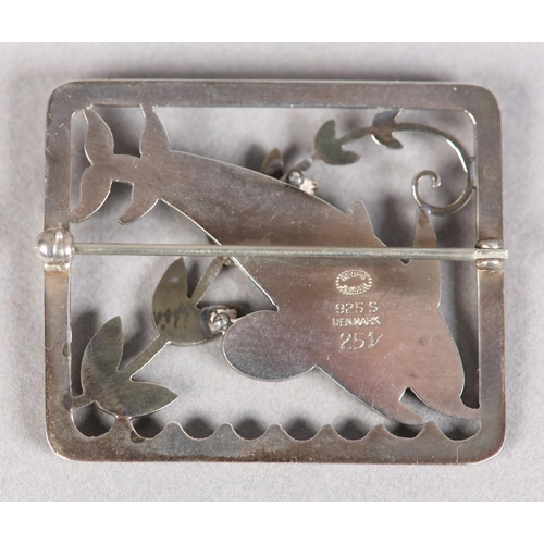 259 - A GEORG JENSEN 251 SILVER DOLPHIN BROOCH designed by Arno Malinowski, approximately 38mm x 31mm, app... 