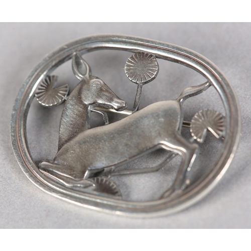 260 - A GEORG JENSEN 256 SILVER KNEELING HIND BROOCH designed by Arno Malinowski, approximately 43mm x 33m... 