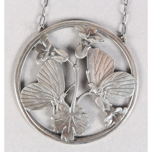 263 - A GEORG JENSEN 105 SILVER BUTTERFLY PENDANT designed by Arno Malinowski hung on a silver fetter link... 