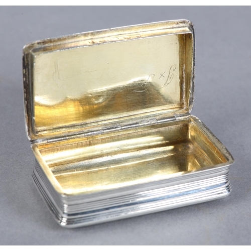 202 - A GEORGE III SILVER SNUFF BOX, Birmingham 1817 John Shaw, parcel lined, gilt interior with rectangul... 