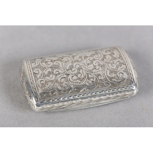 203 - A VICTORIAN SILVER SNUFF BOX, Birmingham 1880 Hillard & Thomason, cushion form, all over foliate eng... 