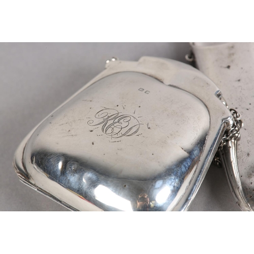 204 - A GEORGE V SILVER EVENING PURSE, Birmingham 1919 G Aspley, monogramed to the front REP with fitted b... 