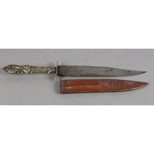 104 - A VICTORIAN BOWIE KNIFE BY R BUNTING & SON SHEFFIELD, clipped-back blade signed to the recessed rica... 