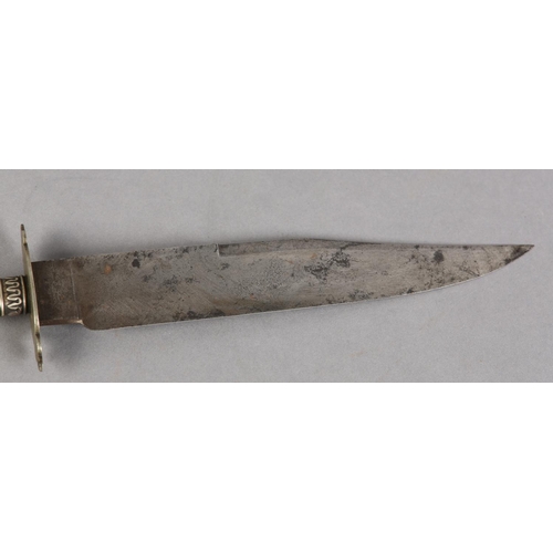 104 - A VICTORIAN BOWIE KNIFE BY R BUNTING & SON SHEFFIELD, clipped-back blade signed to the recessed rica... 