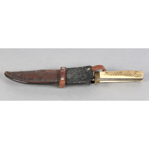 105 - A BOWIE KNIFE BY J E MIDDLETON & SONS ROCKINGHAM ST SHEFFIELD, clipped-back blade with filed back ed... 