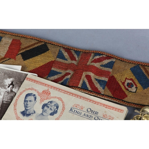 110 - A WWI KING OWN YORKSHIRE LIGHT INFANTRY POW EMBROIDERED BELT TO PTE M PAVEY, 984 cross stitched with... 