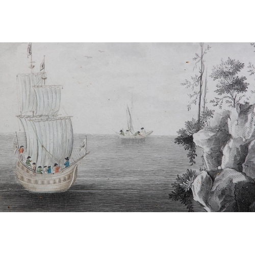 292 - AFTER JAN II VAN DE VELDE (c.1593-1641), Masted sailing ship off the coast and fishing boat setting ... 