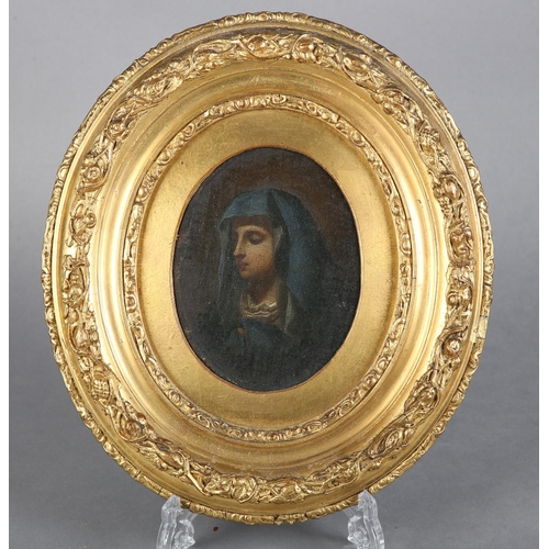 281 - EUROPEAN SCHOOL MID 19TH CENTURY, The Virgin Mary, head and shoulder portrait, oil on canvas later l... 