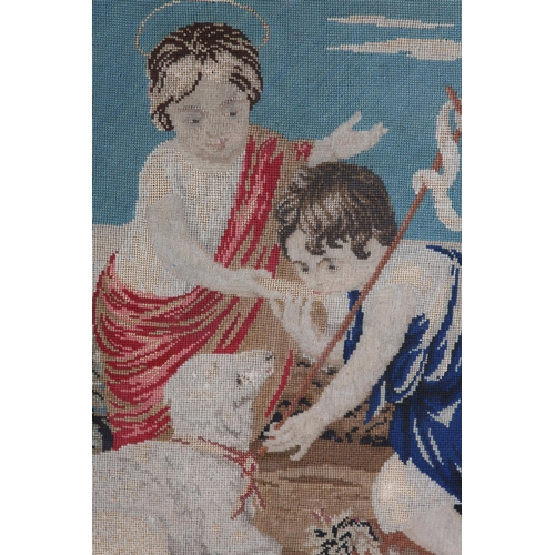 71 - A VICTORIAN GROS AND PETIT POINT PANEL, wool and silk thread, depicting David the shepherd boy, late... 