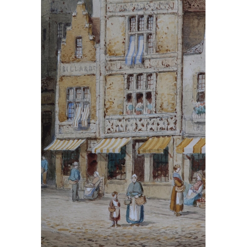 293 - HENRI SCHAFER (French 1833-1916), Antwerp, Belgium, Street scene with figures, watercolour, titled a... 