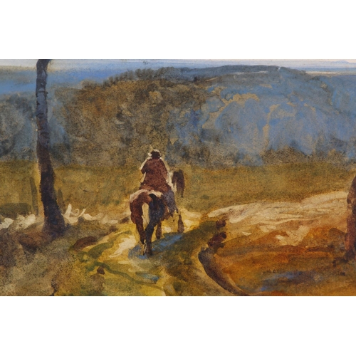 294 - BERNARD EVANS (1843-1922), Langham Sketch, Man on horseback in a wide open landscape, watercolour, t... 