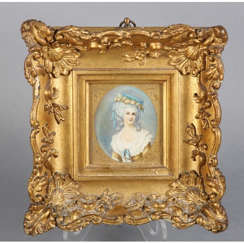 183 - A 19TH CENTURY PORTRAIT MINIATURE OF A LADY, c.1880, head and shoulders in 18th century attire, with... 