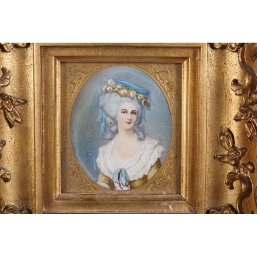 183 - A 19TH CENTURY PORTRAIT MINIATURE OF A LADY, c.1880, head and shoulders in 18th century attire, with... 