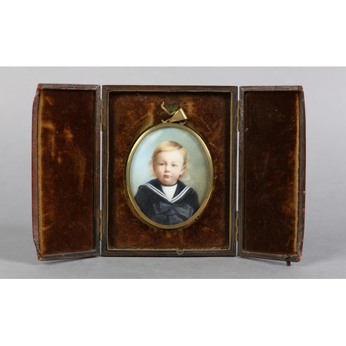 192 - A LATE 19TH/EARLY 20TH CENTURY PORTRAIT MINIATURE OF AN INFANT BOY, head and shoulders, wearing a sa... 