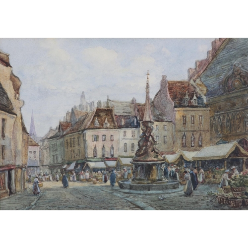 295 - J W MILLIKEN (1865-1945) The Place de Orientaux and the Flower Market busy square with market stalls... 