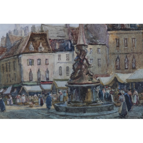 295 - J W MILLIKEN (1865-1945) The Place de Orientaux and the Flower Market busy square with market stalls... 